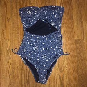 Aerie Blue & White One Piece Swim Suit NWOT